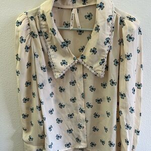 Ella Moss Cream and Blue Floral Blouse
